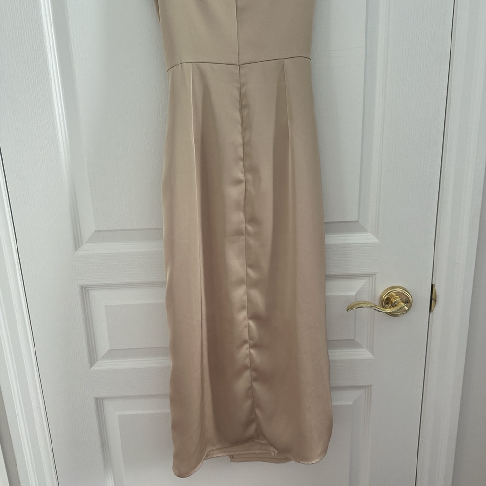 Elegant Tan Spaghetti Strap Dress - Picture 9 of 12